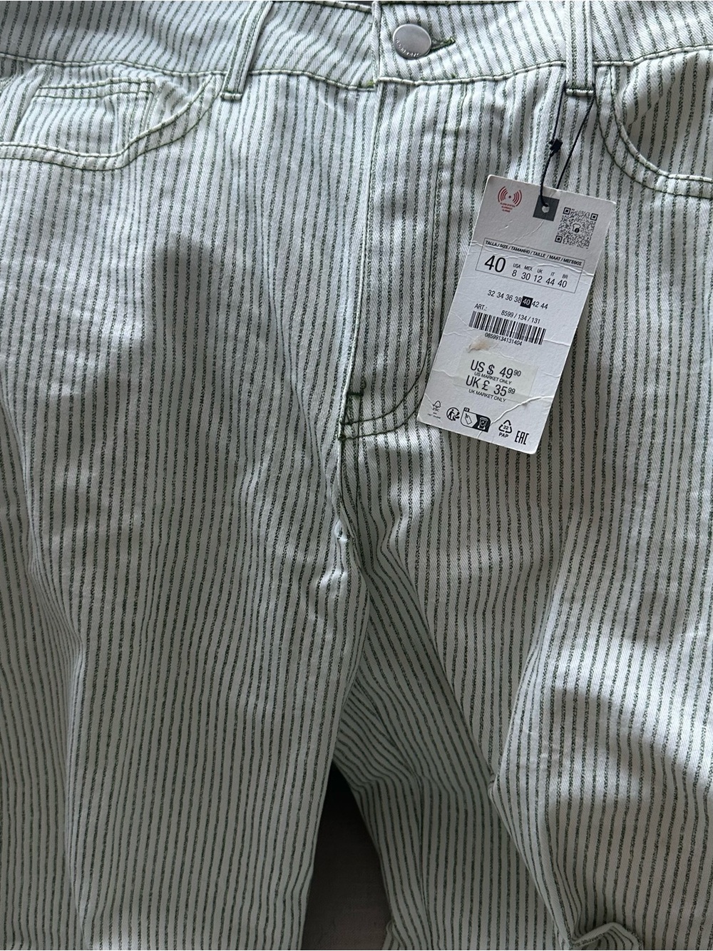 Zara Green and White Striped Pants